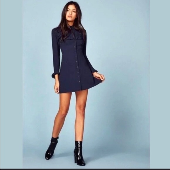 Reformation Maia Midnight Blue Ruffle Dress - Picture 2 of 9